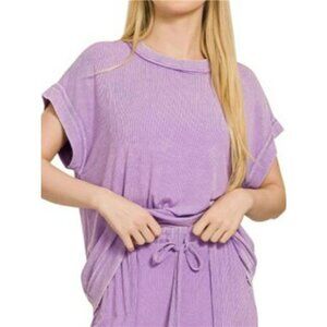 Zenana Ribbed Acid Wash Rayon Top & Pants Set